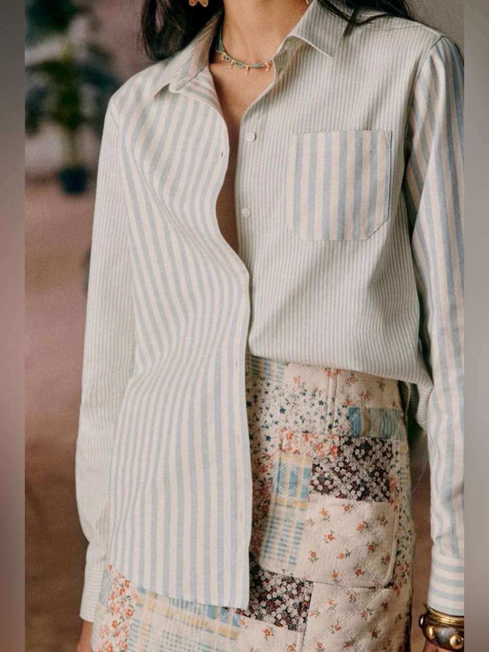 Sézane Tomboy Shirt Blue & White Striped Button Down— NWOT US 10/FR 42